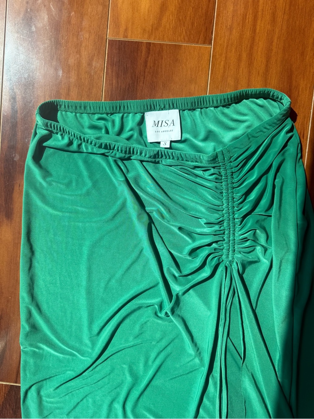 Misa Los Angeles Emerald Green Side-Ruched Maxi Skirt bandeau set - Picture 3 of 10